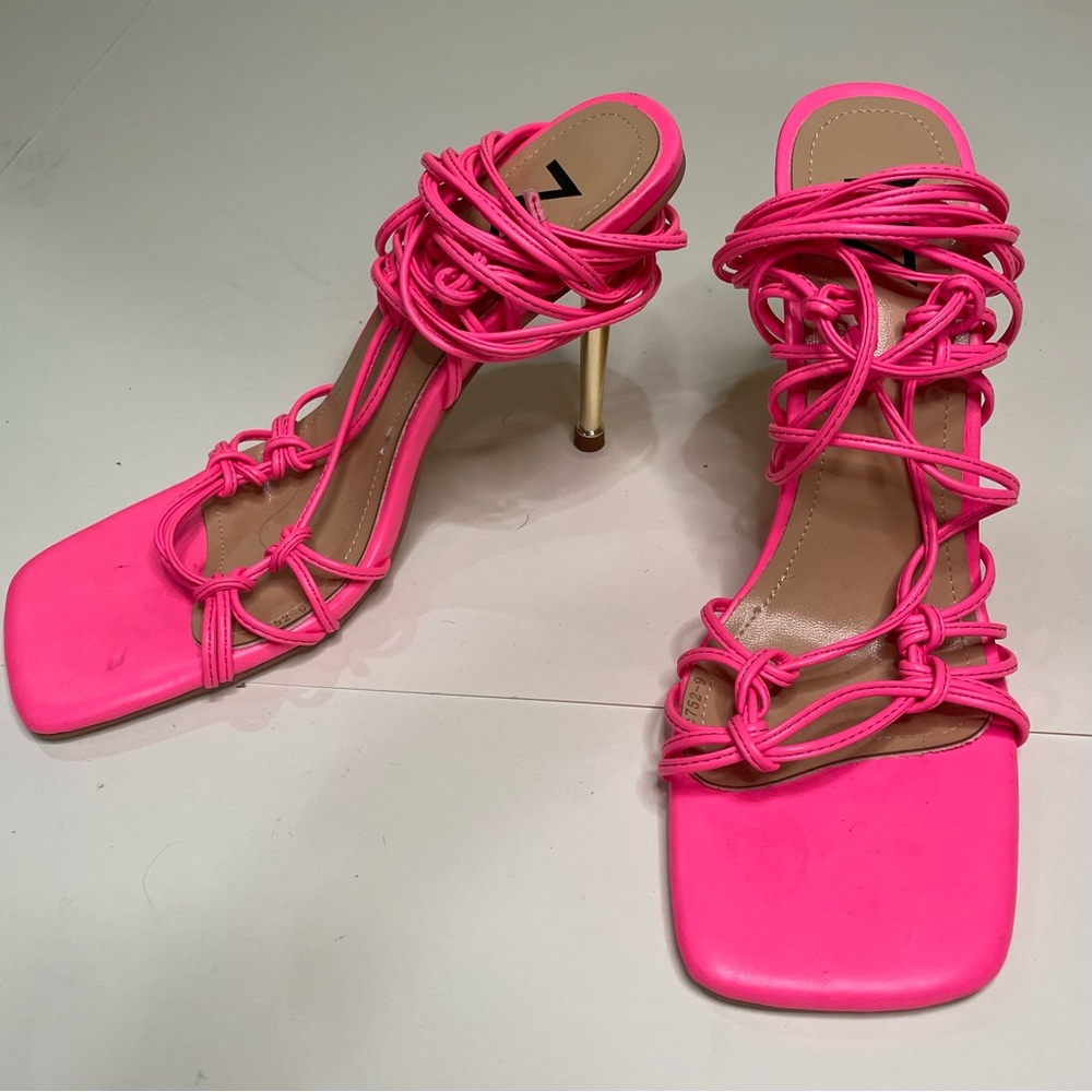 Pink Strappy Heeled Sandals